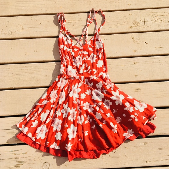 red floral strappy dress